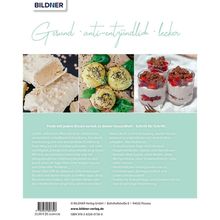 Gesund, anti-entzündlich, lecker. Drei Bilder: ein Eisriegel, Gebäck mit Sesam und Basilikum, und Dessert im Glas.