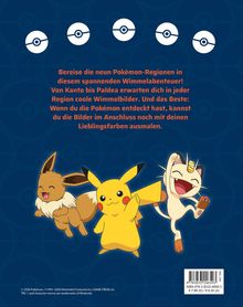 Bereise die neun Pokémon-Regionen im Wimmelabenteuer! Pikachu, Evoli und Mauzi vor blauem Hintergrund.