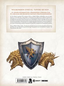 WILLKOMMEN ZURÜCK, TAPFERE RECKEN... Großes Schild mit Greif, flankiert von einem Drachenkopf und einem Einhornkopf.