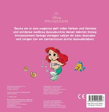 Titel: Disney Prinzessin. Einladung in eine magische Welt voller Farben. Unten eine kleine Meerjungfrau mit rotem Haar und ein Fisch.