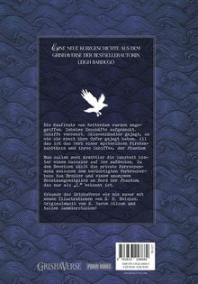 Eine neue Kurzgeschichte aus dem Grishaverse. Blaue, wellenartige Muster mit einem weißen Vogel in der Mitte.