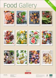 "Food Gallery" oben, Kalenderbilder mit Obst und Gemüse, Monate Januar bis Dezember. Jahr 2027 unten in der Mitte.