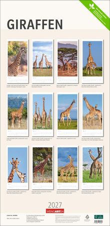 Titel: GIRAFFEN. Kalender mit Bildern von Giraffen in verschiedenen Nationalparks wie Kenia und Botswana, für das Jahr 2027.