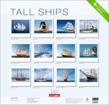"TALL SHIPS" in großen Buchstaben. Zwölf rechteckige Bilder zeigen verschiedene Segelschiffe aus verschiedenen Ländern.