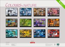 "Colours of Nature" oben. Zahlreiche bunte Naturfotografien in einem Kalender-Layout für das Jahr 2027.
