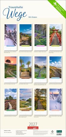„Traumhafte Wege“, „Mit Zitaten“. Fotos von Wegen in verschiedenen Landschaften, darunter Italien, Frankreich und England.