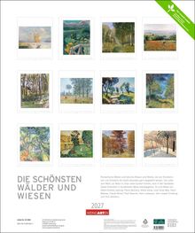 Texte: "DIE SCHÖNSTEN WÄLDER UND WIESEN 2027", "WEINGARTEN". Zwölf Gemälde von Landschaften in einem Kalenderlayout.