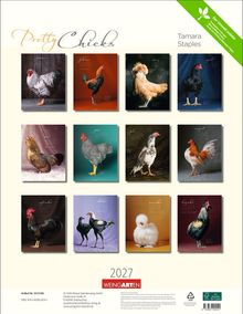 "Pretty Chicks", Tamara Staples, 2027. Bilder von verschiedenen Hühnern auf bunten Hintergründen angeordnet.