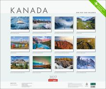 Text: "KANADA, DER RUF DER WILDNIS, 2027, WEINGARTEN". Kalender mit Naturfotos aus Kanada, wie Seen, Berge und Wälder.