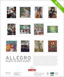 ALLEGRO MUSIK IN DER KUNST. Darstellungen von Menschen mit Musikinstrumenten, darunter Gemälde berühmter Künstler.
