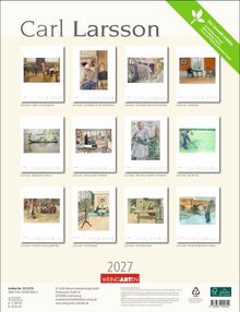 Texte: Carl Larsson, Titel der Gemälde, "2027", "WEINGARTEN". 
Zwei Reihen von Gemälden in Kalenderformat.