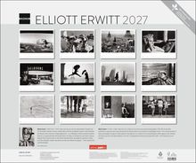 MAGNUM. ELLIOTT ERWITT 2027. Zwölf schwarz-weiße Fotografien, darunter Alltagsszenen, Landschaften und Portraits.
