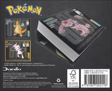 "Pokémon" oben, darunter Kalenderblätter mit "DRAGONITE", "MEW" und "RUNERIGUS". ISBN und FSC-Logo rechts.