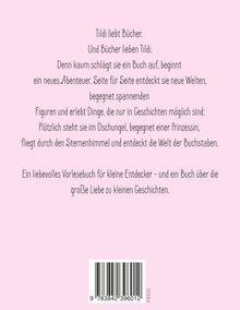Ein Text über Tildi und ihre Liebe zu Büchern, Abenteuer im Dschungel und am Sternenhimmel. Unten ein Barcode.