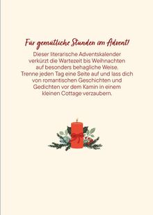 Text: "Für gemütliche Stunden im Advent! Dieser literarische Adventskalender verkürzt die Wartezeit bis Weihnachten auf..."

Darunter eine Illustration: Eine rote Kerze mit Schleife, umgeben von Tannenzweigen.