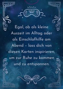 Text: "Egal, ob als kleine Auszeit im Alltag oder als Einschlafhilfe am Abend ..." Verziert mit floralen Mustern.