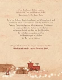 Text: "Weihnachten ist unser liebstes Fest." Unten eine Illustration mit Spielzeugauto, Kartons, Lichterkette.