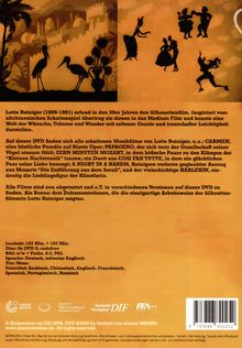 Text über Lotte Reiniger und ihre Silhouettenfilme. Abbildungen von Schattenspielfiguren in unterschiedlichen Szenen.