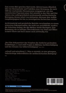 Eine Textbeschreibung einer Dokumentation über Antifa-Aktivist:innen mit Filmdetails und Pressekommentaren, FSK 16.