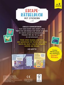"Escape-Rätselbuch mit Stickern" ab 8 Jahren. Begleite Marlon und Louisa, löse Aufgaben mit Stickern. Abenteuerlicher Schulflur.