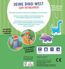 "DEINE DINO-WELT ZUM MITNEHMEN" steht oben im Bild. Darunter sind bunte Dinosaurier-Illustrationen und verschiedene Infos.