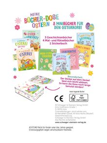 "MEINE BÜCHER-DOSE OSTERN, 8 Minibücher für den Osterkorb! 3 Geschichtenbücher, 4 Mal-, Rätselbücher, 1 Stickerbuch."
