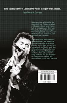 Ein Zitat von "New Musical Express" lobt die packende Geschichte der Biografie von Steve Malins über Depeche Mode. Ein Sänger hält ein Mikrofon.