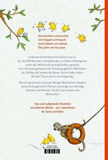 Da sind fröhliche gelbe Küken und ein verspielter Affe, die lebendige Gedichte bebildern. Ideal für Kinder.