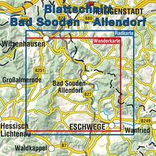 Karte mit Orten: Bad Sooden-Allendorf, Eschwege, Witzenhausen. Straßen B27, B80, B249. Texte: "Radkarte", "Wanderkarte".