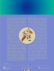 Der Text beschreibt die Leidenschaft von Jacob Hübner für Schmetterlinge. Eine Illustration zeigt einen Zweig mit roten Beeren und eine Raupe.