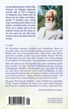 Text über Omraam Mikhaël Aïvanhov, sein philosophisches Werk und die Bedeutung von Vorbildern. Foto eines älteren Mannes.