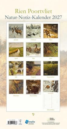 "Rien Poortvliet Natur-Notiz-Kalender 2027" mit Tiergemälden für jeden Monat.