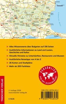 Text über Bulgarien und Reisetipps. Logo mit Weltkarte und "PERSÖNLICH VOR ORT RECHERCHIERT". Karte von Bulgarien.