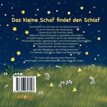"Das kleine Schaf findet den Schlaf". Eine Wiese mit Blumen, Nachtkulisse mit Sternen. Ein gemütliches und beruhigendes Design.