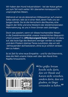 Text über das Wesen der Katze und die Notwendigkeit, Empathie zu zeigen. Illustrierte Katz Ohren unten.