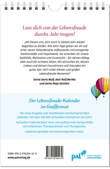 "Lass dich von der Lebensfreude durchs Jahr tragen!" Text mit Heißluftballons auf einem Kalenderblatt-Design.