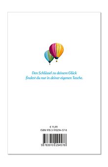 Text: "Den Schlüssel zu deinem Glück findest du nur in deiner eigenen Tasche." Zwei bunte Heißluftballons oben.