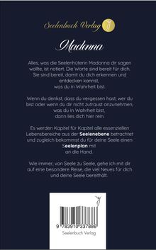 "Seelenbuch Verlag Madonna" steht oben. Ein nachdenklicher Text über Selbsterkenntnis. Unten ein Barcode mit "Seelenbuch Verlag". Oben rechts ist ein Logo.