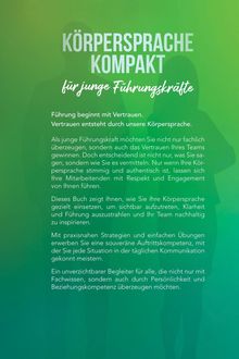 "Körpersprache kompakt für junge Führungskräfte. Führung beginnt mit Vertrauen. Vertrauen entsteht durch Körpersprache." Menschen-Silhouette.