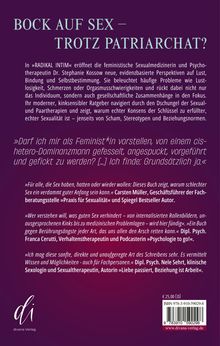 Titel: "BOCK AUF SEX – TROTZ PATRIARCHAT?"

Text über ein Buch zu Sexualität, Selbstbestimmung, und gesellschaftlichen Themen.

Zitat: 
»Darf ich mir als Feminist*in von einem cis-hetero-Dominanzmann... gefickt werden? [...] Ich finde: Grundsätzlich ja.«

Lila Hintergrund, weiße Schrift. Einnahmen können Bildung fördern.