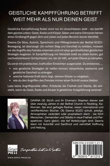 Titel: "Geistliche Kampfführung betrifft weit mehr als nur deinen Geist".  
Text beschreibt geistliche Kampfführung und Details über Dawna De Silva.  
Unten Foto von Frau und ein Logo.