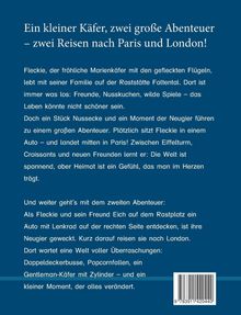 Titel: Ein kleiner Käfer, zwei große Abenteuer – zwei Reisen nach Paris und London! Text über Abenteuer eines Marienkäfers.