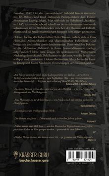Text oben: Beschreibung eines Kriminalromans im Nachkriegsdeutschland mit Figuren wie Helene und Otto im Nachkriegsdeutschland. 

Zitat 1: Liebesgeschichte lobend erwähnt.

Zitat 2: Frankfurt als Sittengemälde.

Zitat 3: Hommage an die Arbeiterklasse.

Zitat 4: Erzählgewaltiges Werk.

Zitat 5: Der Roman des Jahres.

Zitat 6: Bezieht sich auf rheinhischen Kapitalismus.

Zitat 7: Universalgenie-Dehm erwähnt.

Unten: Logo "KRASSER GURU" und Webadresse buecher.krasser.guru. ISBN und Preis 24,90 Euro.