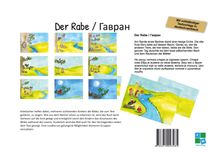 Das Bild zeigt mehrere Illustrationen mit einer Landschaft, Bäumen und Figuren, darunter Tiere und Kinder.