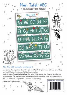 „Mein Tafel-ABC“ in blauer Schrift. Illustration: Alphabet mit Bildern von Alltagsgegenständen und Tieren.