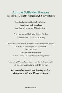 Text zum Werk „Aus der Stille des Herzens“, bietet Gedichte, Klangreisen, Lebensweisheiten und MP3-Downloadmaterial.