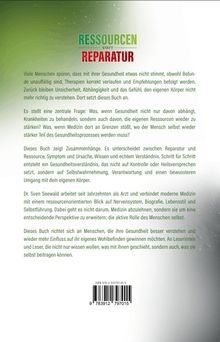 Titel: "RESSOURCEN STATT REPARATUR". Text: Viele Menschen fühlen Unsicherheit trotz korrekter Therapien. Das Buch fragt: Was, wenn Gesundheit von Ressourcen abhängt? Zielgruppe: Menschen, die Gesundheit besser verstehen wollen.