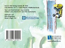 Text über Verlag und Kontaktinformationen, darunter ein Barcode. Rechts eine Illustration eines gelben Roboters an einem Baum.