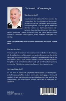 "Die Homöo - Kinesiologie" steht oben. Unten ist ein Preis und ISBN. Links ein lächelnder Mann. Text über Buchinhalt und Anwendung.