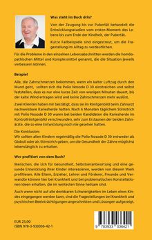 Text über Inhalt und Zielgruppe eines Buches zur kindlichen Entwicklung. Beispiel zur Anwendung von Polio Nosode D 30. Links ein Foto.